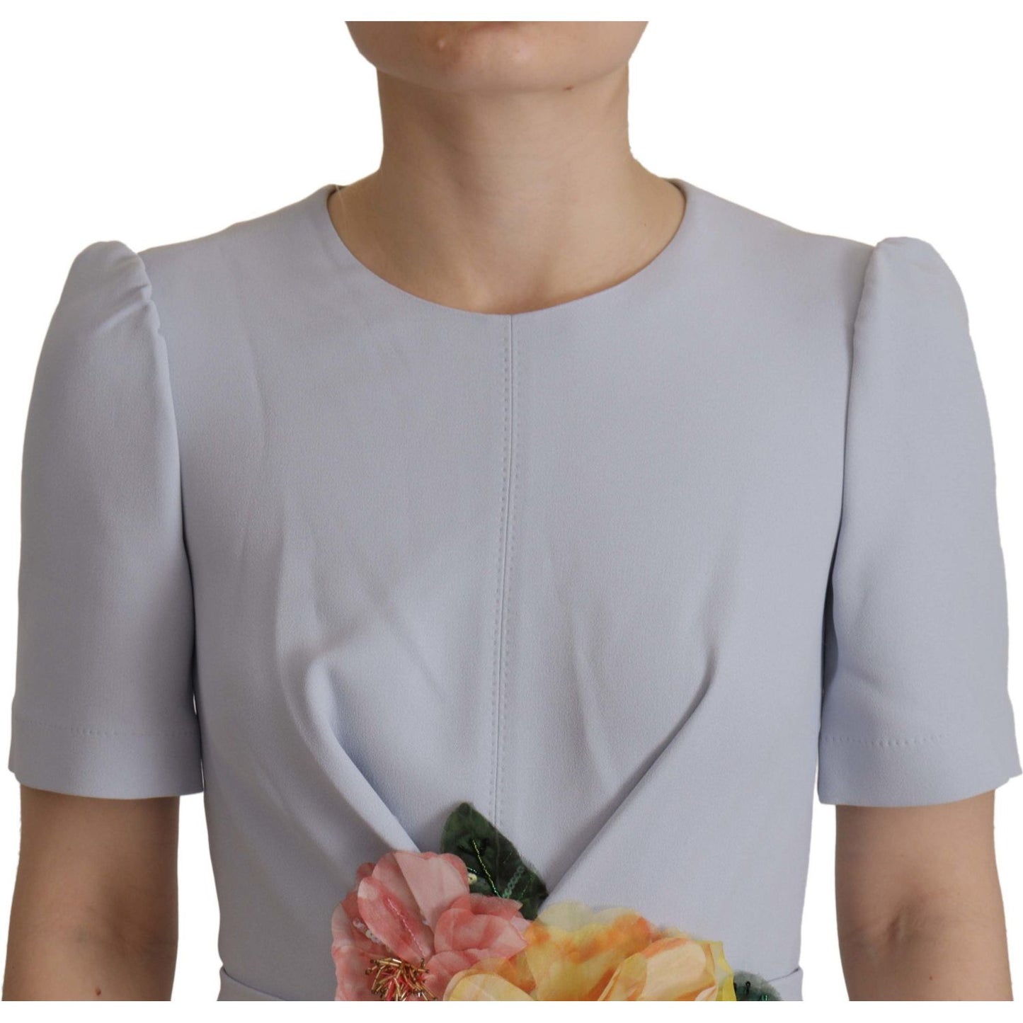 Dolce & Gabbana Blue Floral Applique Midi Viscose Dress DR28747 - 38