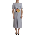 Dolce & Gabbana Blue Floral Applique Midi Viscose Dress DR28747 - 38