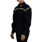 Dolce & Gabbana Blue Denim Crystal Embellish Cotton Jacket JKT3326- 36