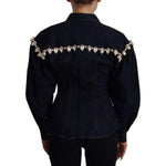 Dolce & Gabbana Blue Denim Crystal Embellish Cotton Jacket JKT3326- 36