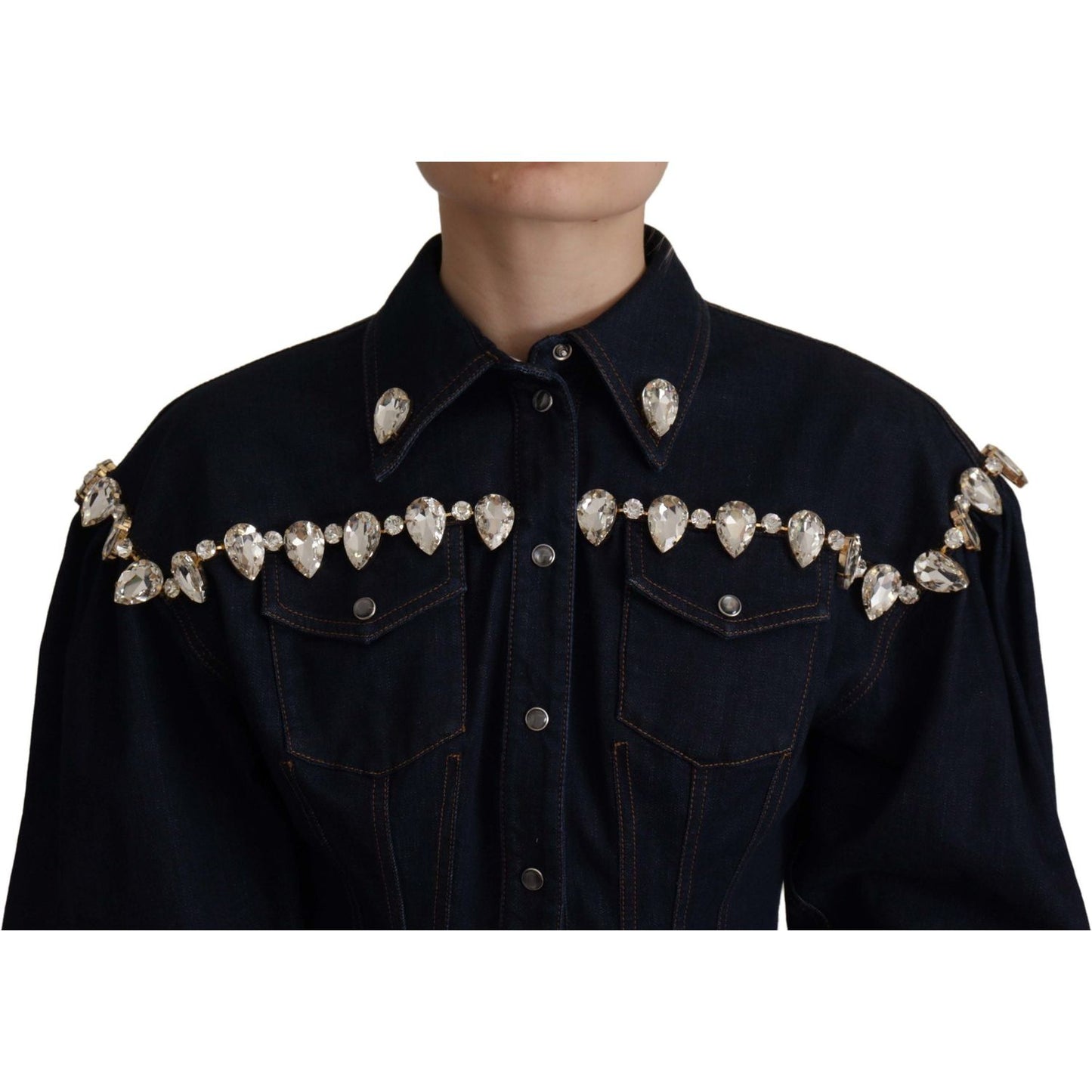 Dolce & Gabbana Blue Denim Crystal Embellish Cotton Jacket JKT3326- 36