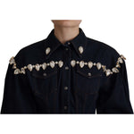 Dolce & Gabbana Blue Denim Crystal Embellish Cotton Jacket JKT3326- 36