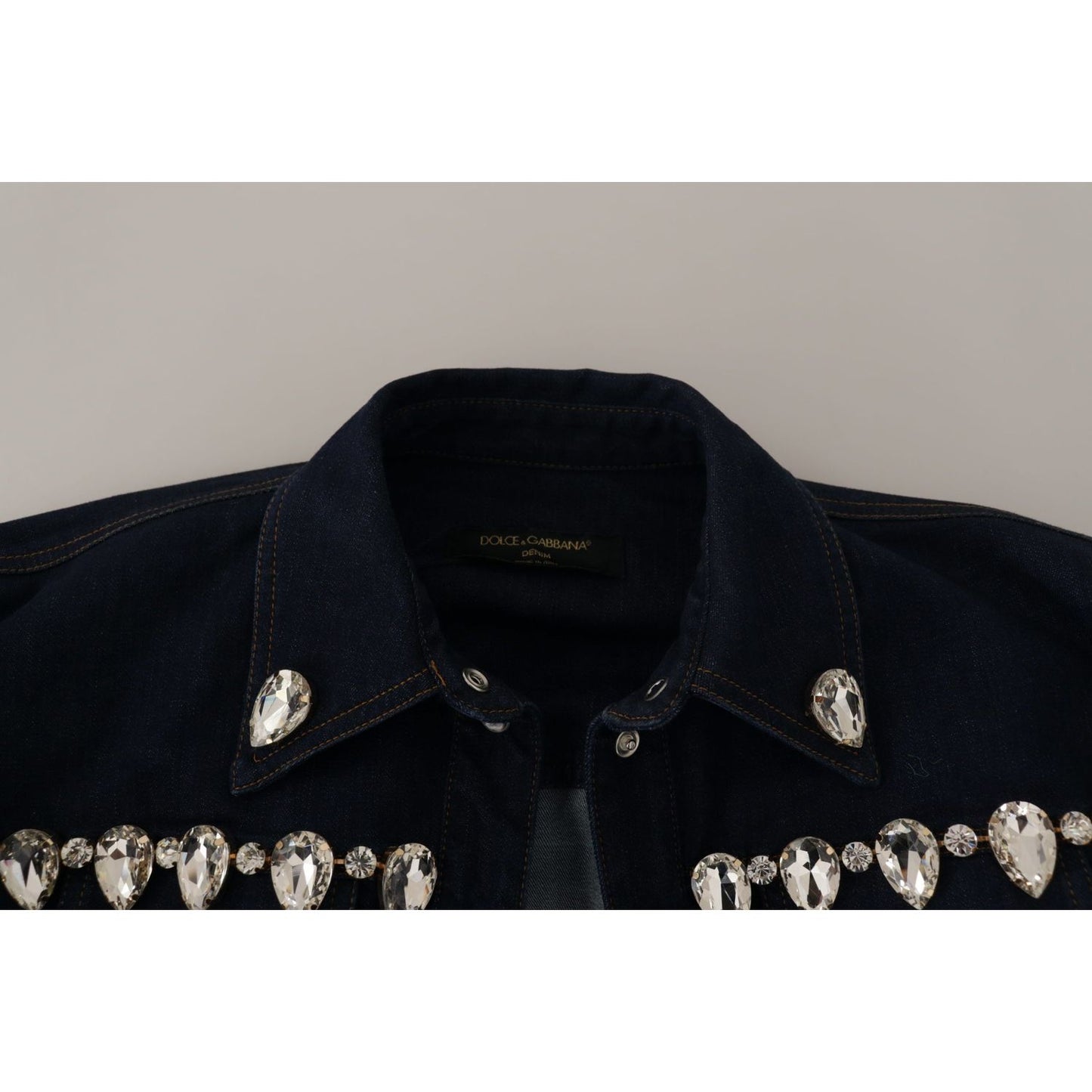 Dolce & Gabbana Blue Denim Crystal Embellish Cotton Jacket JKT3326- 36