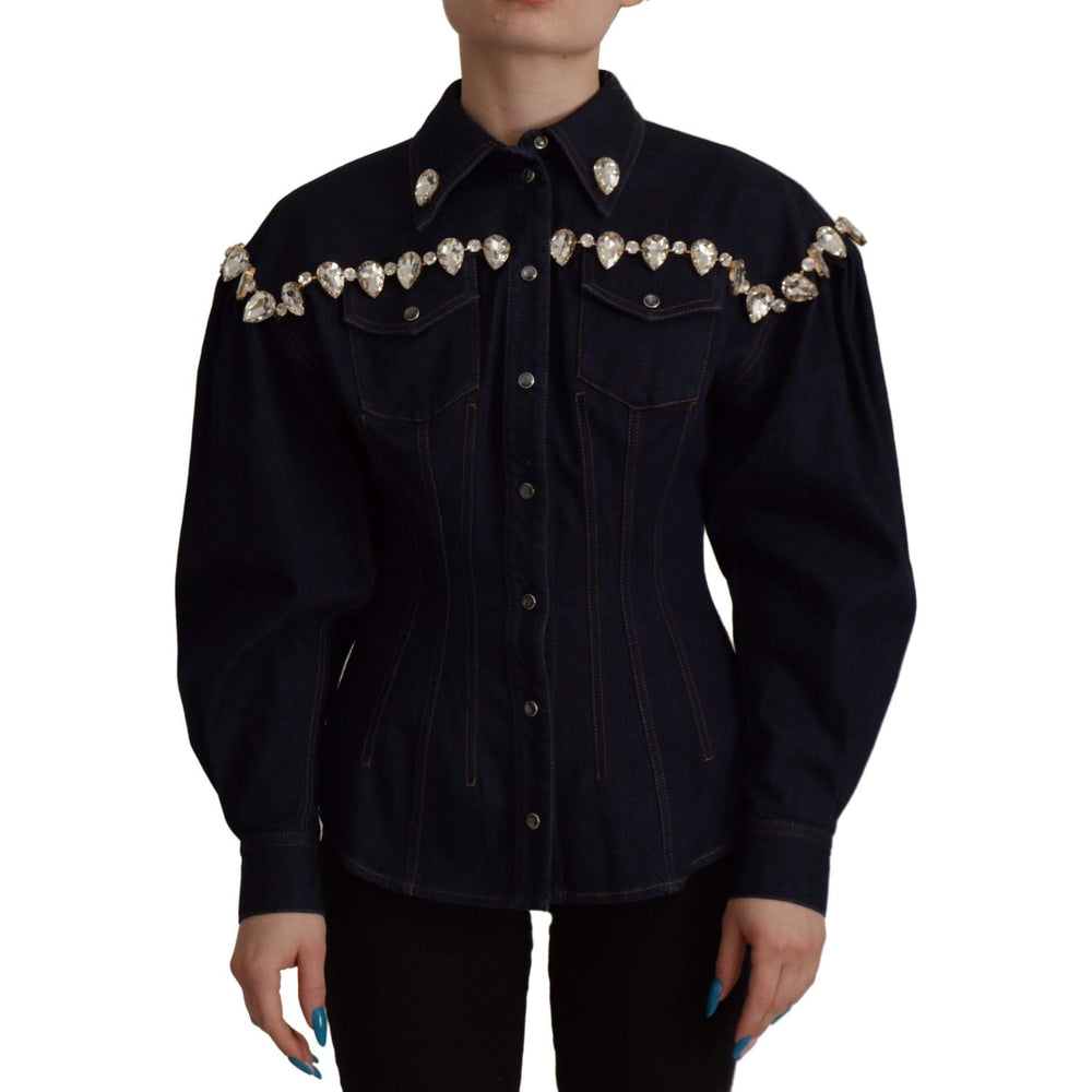 Dolce & Gabbana Blue Denim Crystal Embellish Cotton Jacket JKT3326- 36