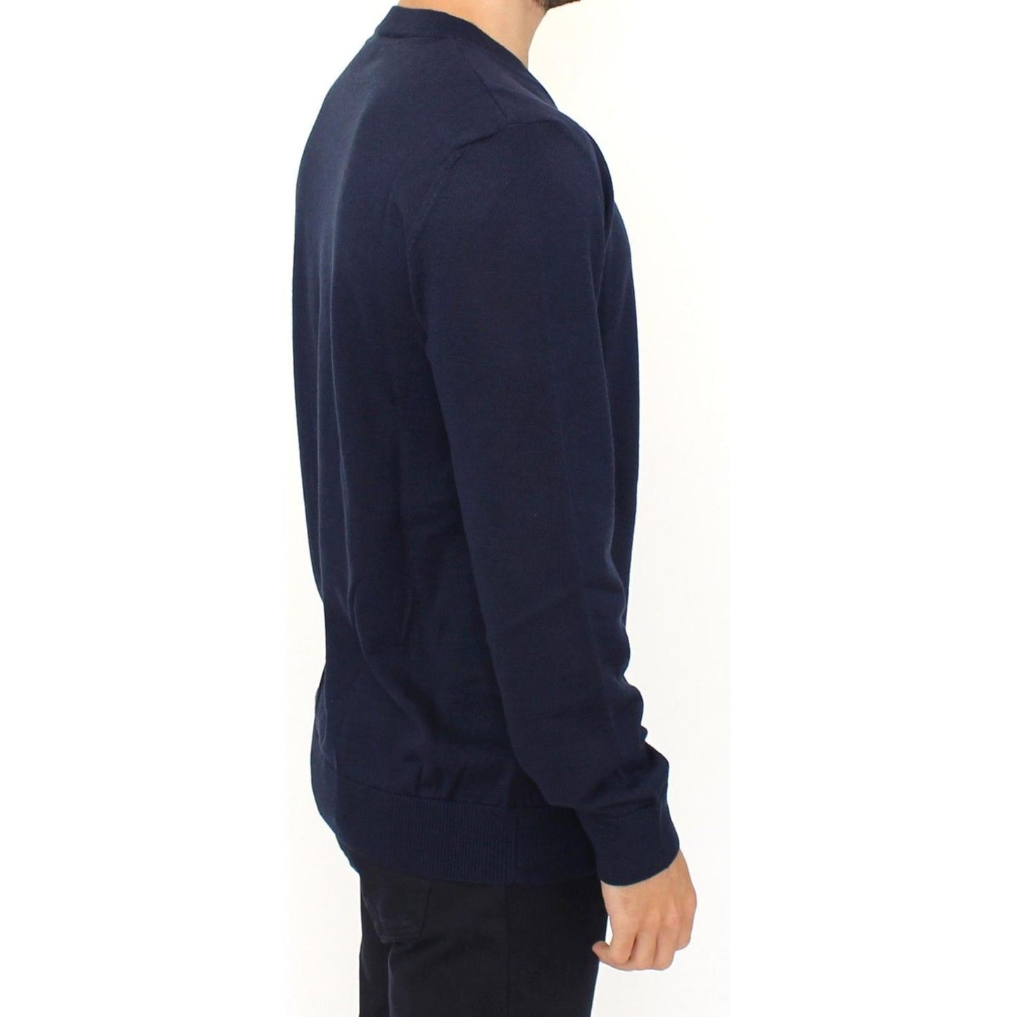 Ermanno Scervino Blue Wool Blend V-neck Pullover Sweater SIG10105-3