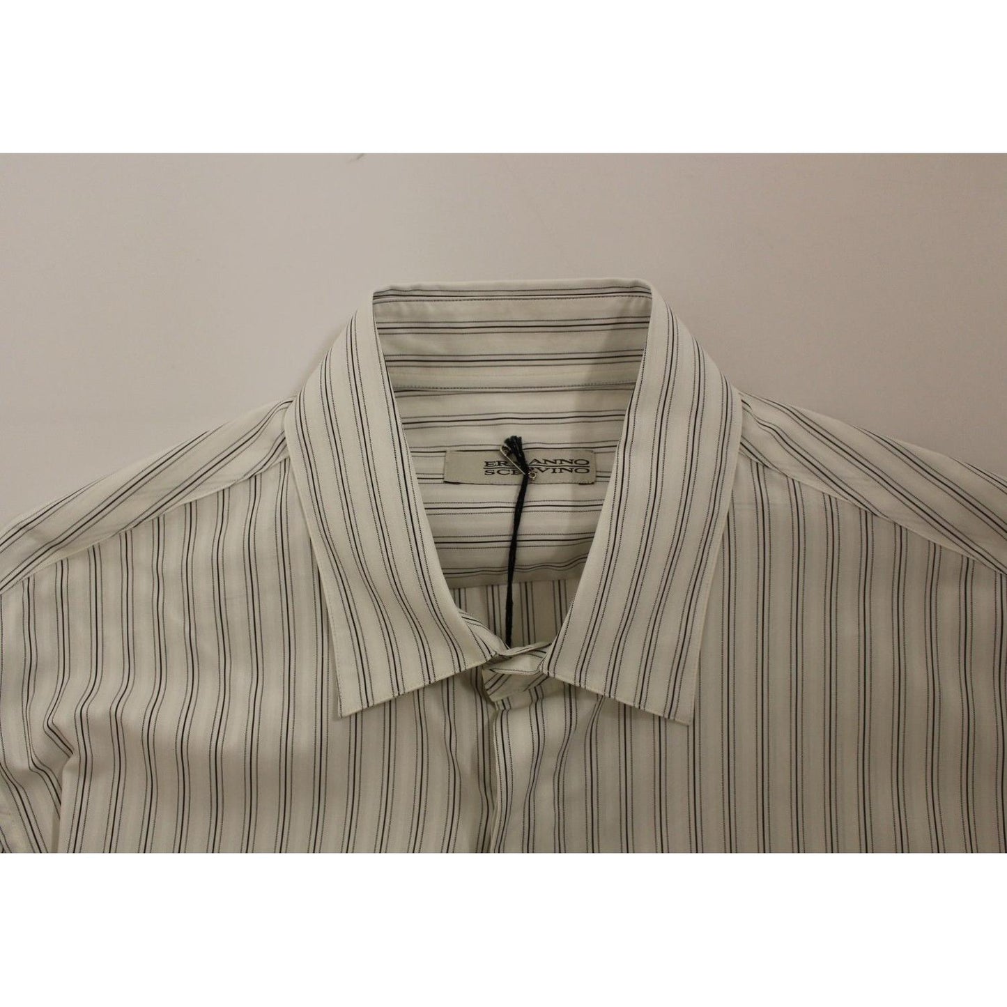 Ermanno Scervino White Black Striped Regular Fit Casual Shirt