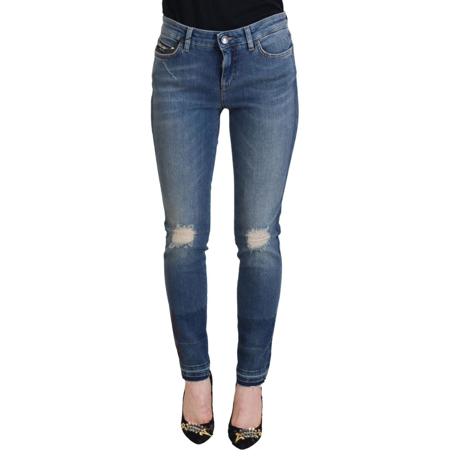 Dolce & Gabbana Blue Washed Cotton Tattered Denim Jeans PAN73093 - 40