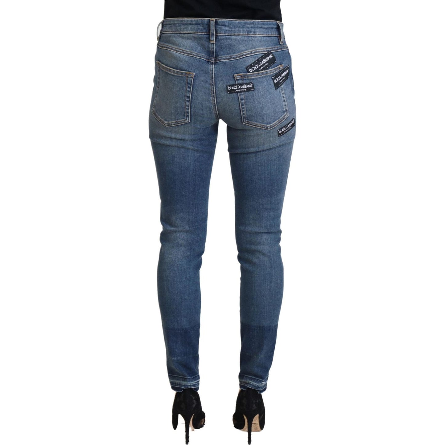 Dolce & Gabbana Blue Washed Cotton Tattered Denim Jeans PAN73093 - 40