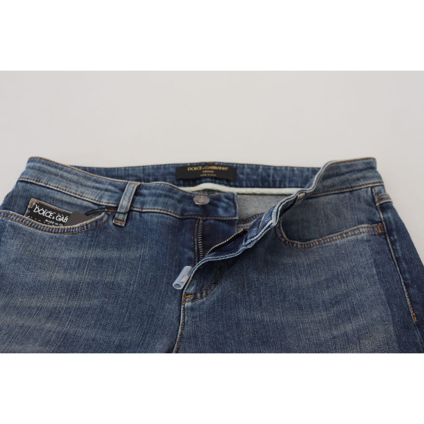 Dolce & Gabbana Blue Washed Cotton Tattered Denim Jeans PAN73093 - 40