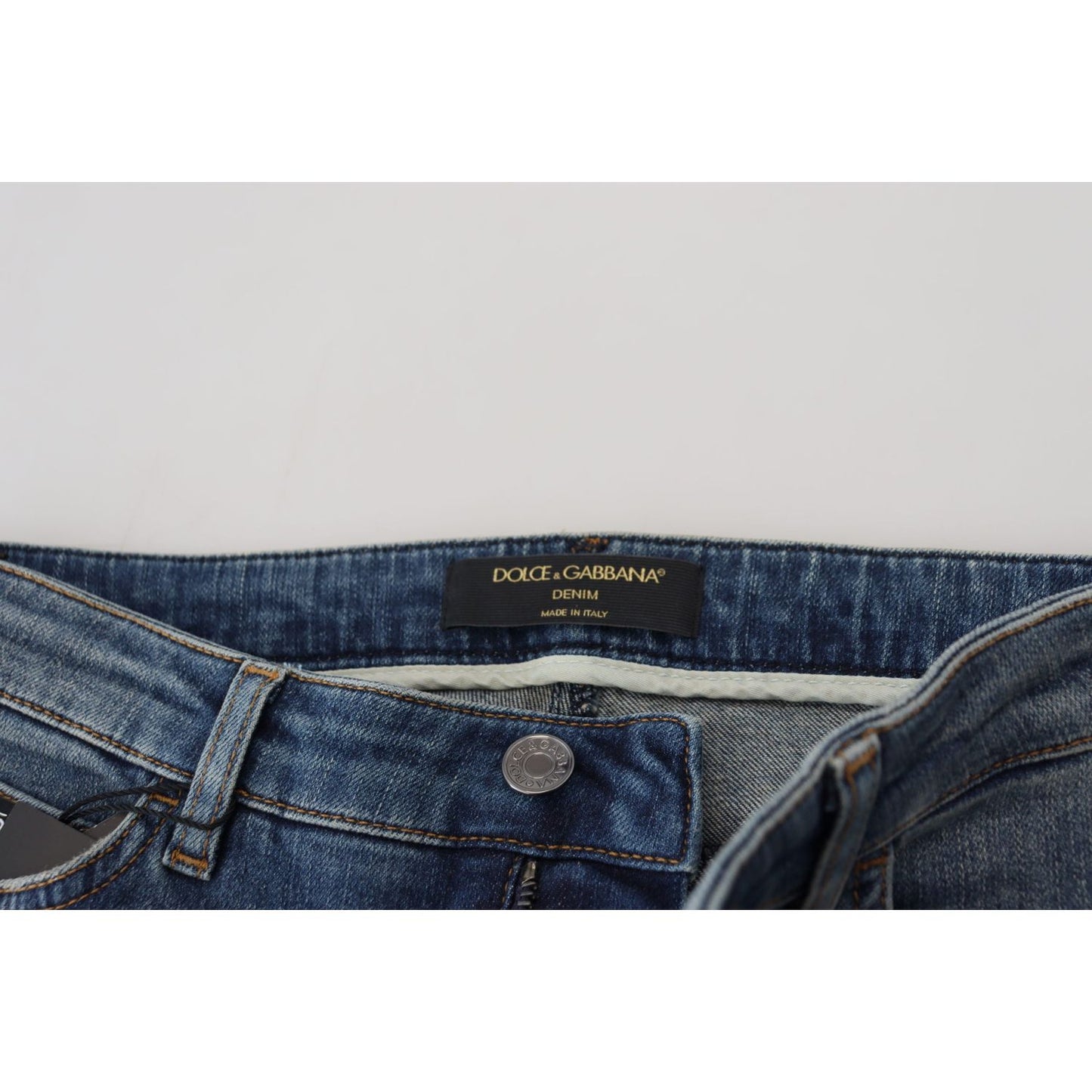Dolce & Gabbana Blue Washed Cotton Tattered Denim Jeans PAN73093 - 40