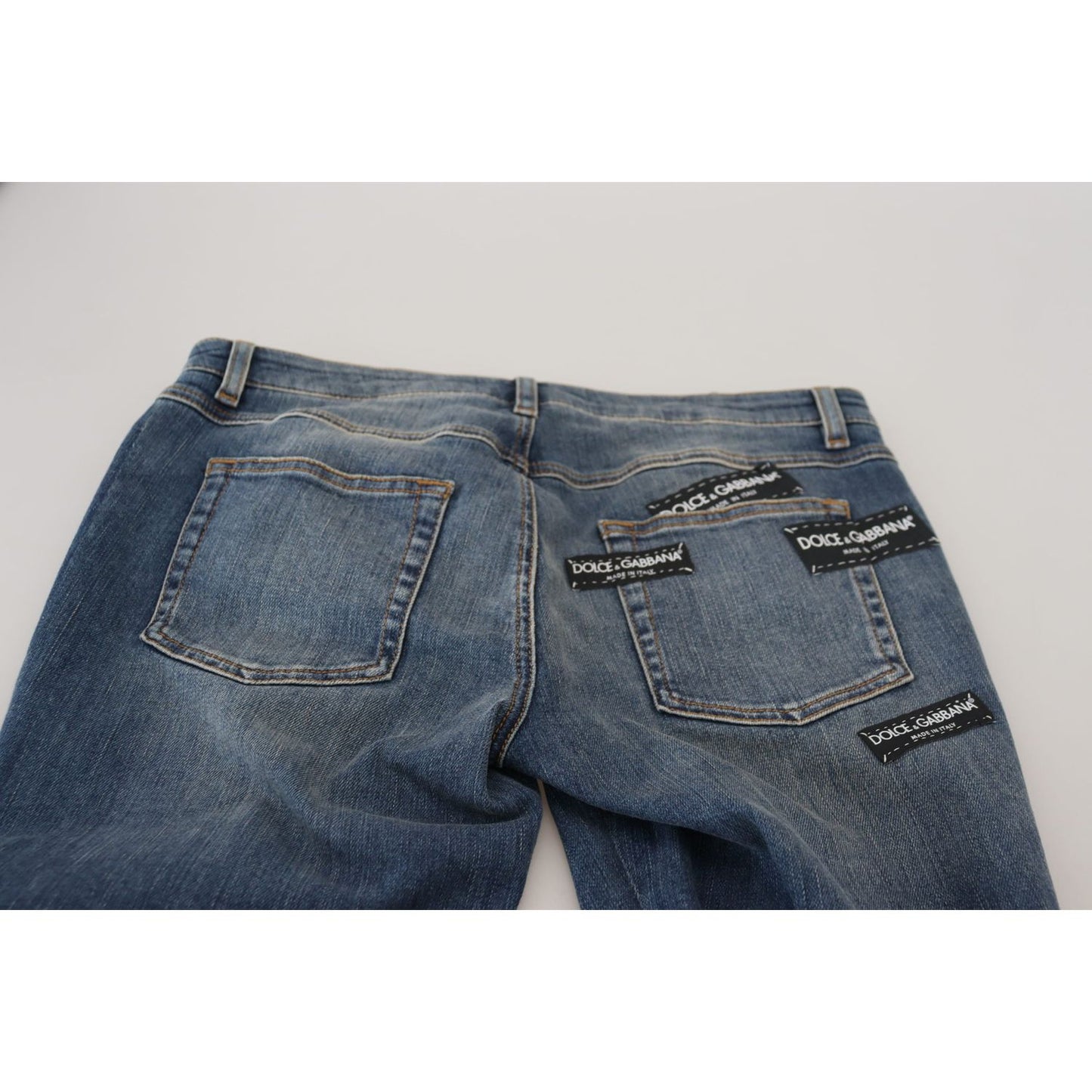 Dolce & Gabbana Blue Washed Cotton Tattered Denim Jeans PAN73093 - 40