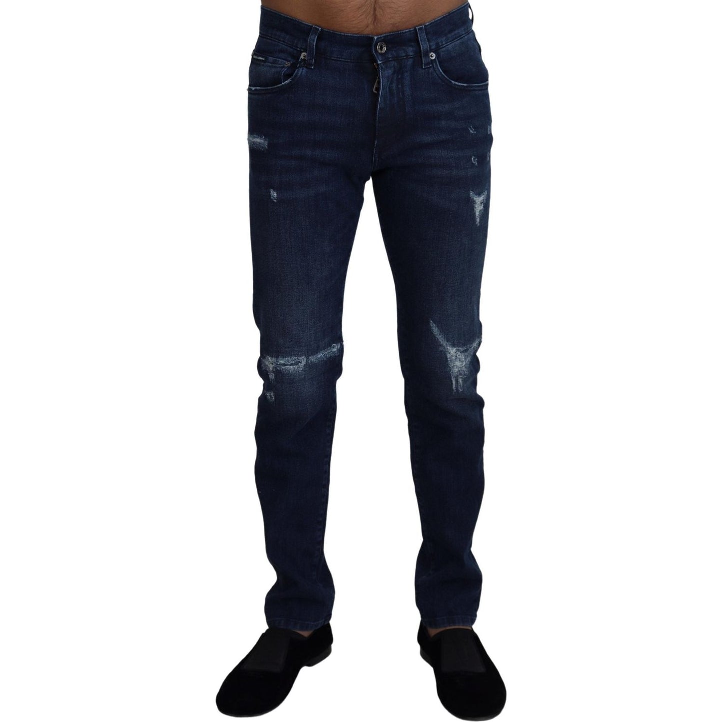 Dolce & Gabbana Blue Cotton Skinny Tattered Denim Jeans PAN73394 - 44