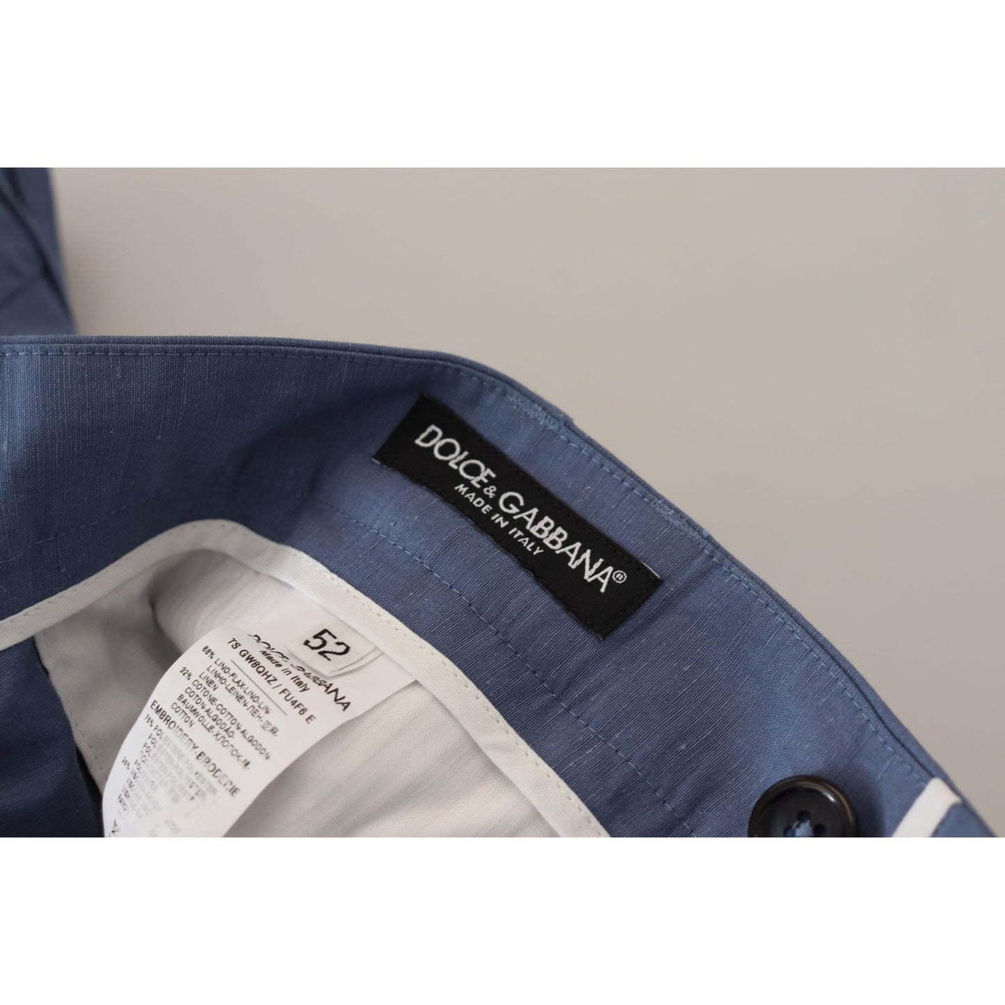 Dolce & Gabbana Blue Linen Chino Men Formal Pants PAN73285 - 52
