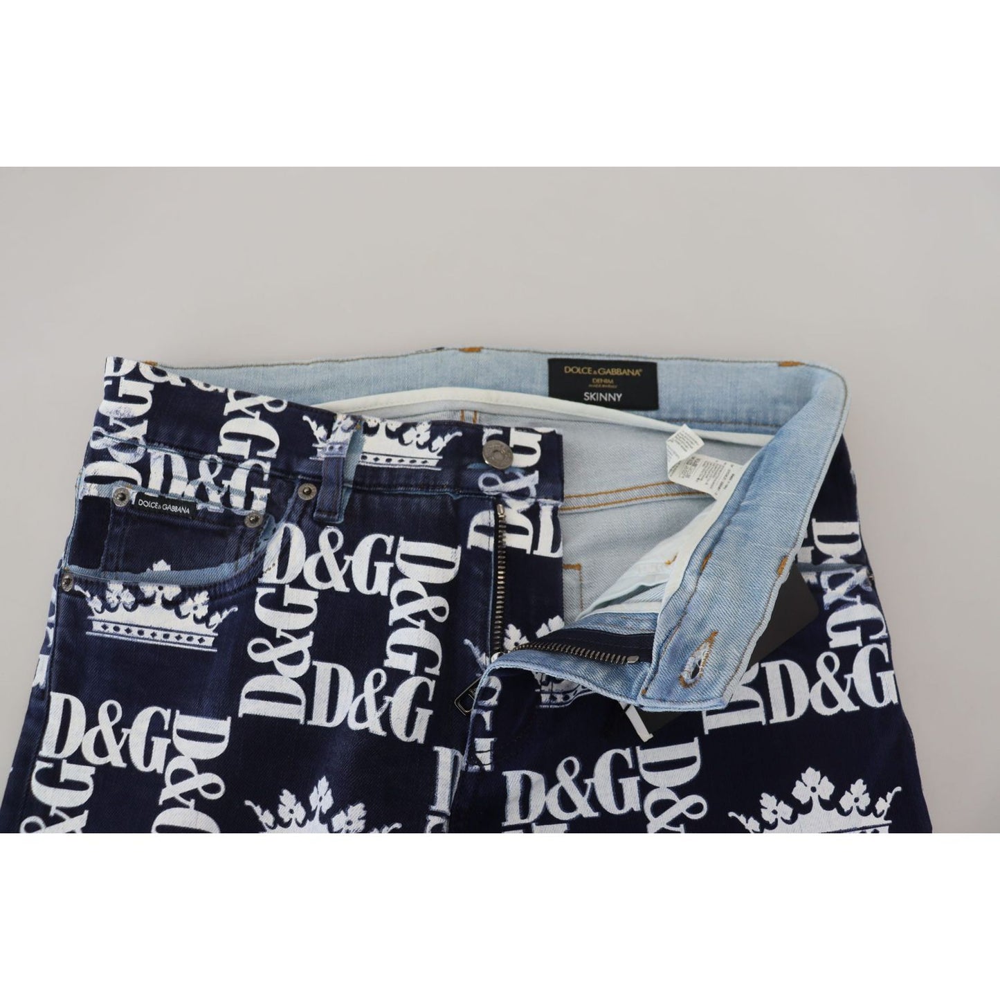 Dolce & Gabbana Blue Cotton DG Crown Skinny Denim Jeans PAN73288 - 48