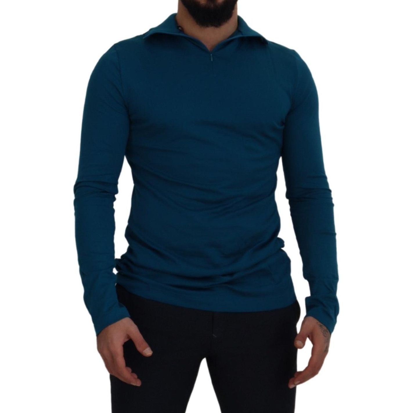 Dolce & Gabbana Blue Cotton Collared Slim Pullover Sweater TSH83075 - 48