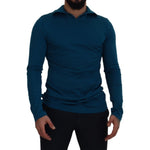Dolce & Gabbana Blue Cotton Collared Slim Pullover Sweater TSH83075 - 48