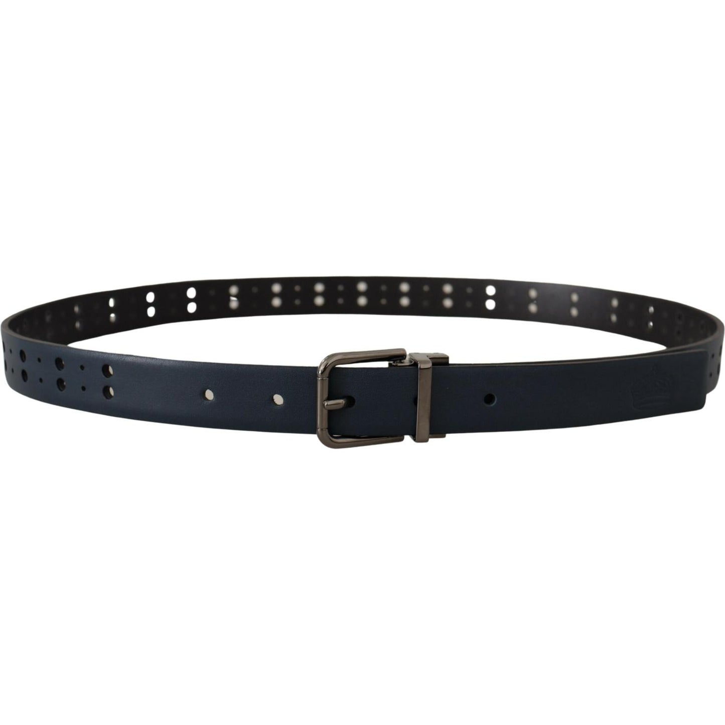 Dolce & Gabbana Blue Perforated Skinny Leather Metal Buckle Belt BEL8479- 90