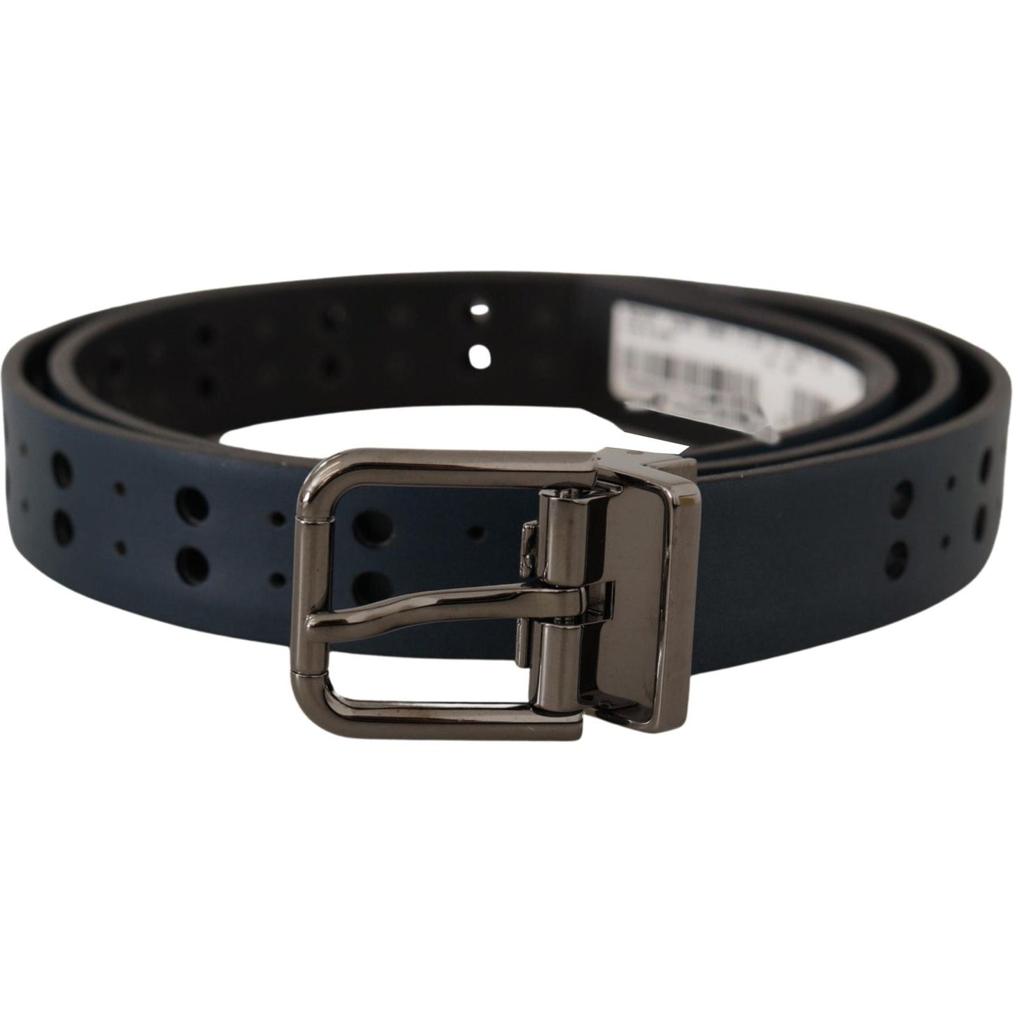Dolce & Gabbana Blue Perforated Skinny Leather Metal Buckle Belt BEL8479- 90