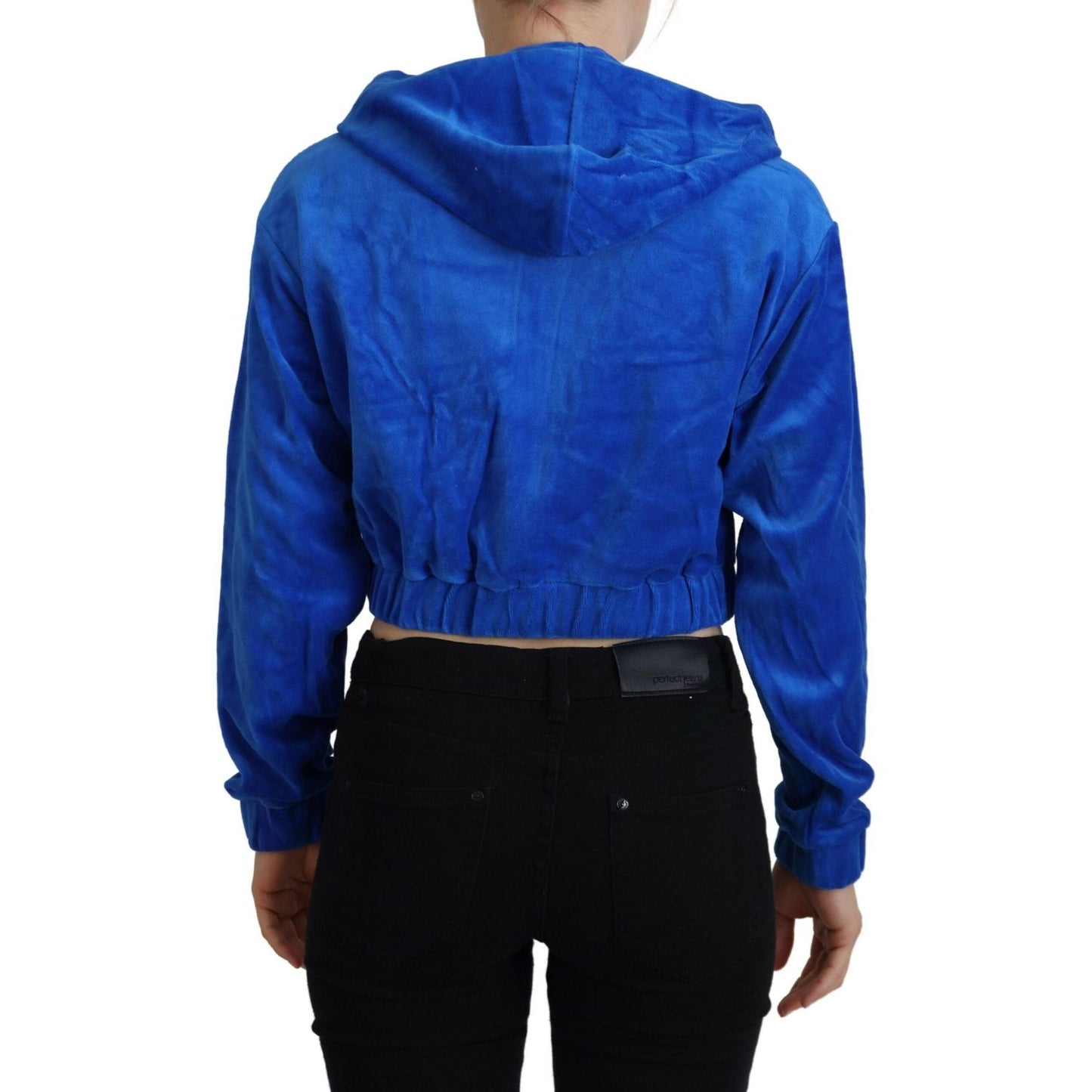 Juicy Couture Blue Cotton Full Zip Cropped Hooded Sweatshirt Sweater TSH83370-38