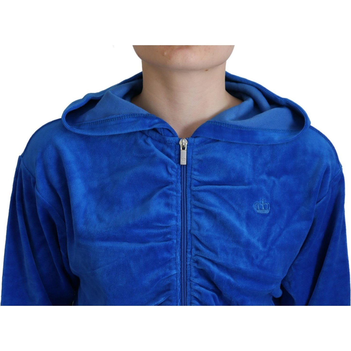 Juicy Couture Blue Cotton Full Zip Cropped Hooded Sweatshirt Sweater TSH83370-38