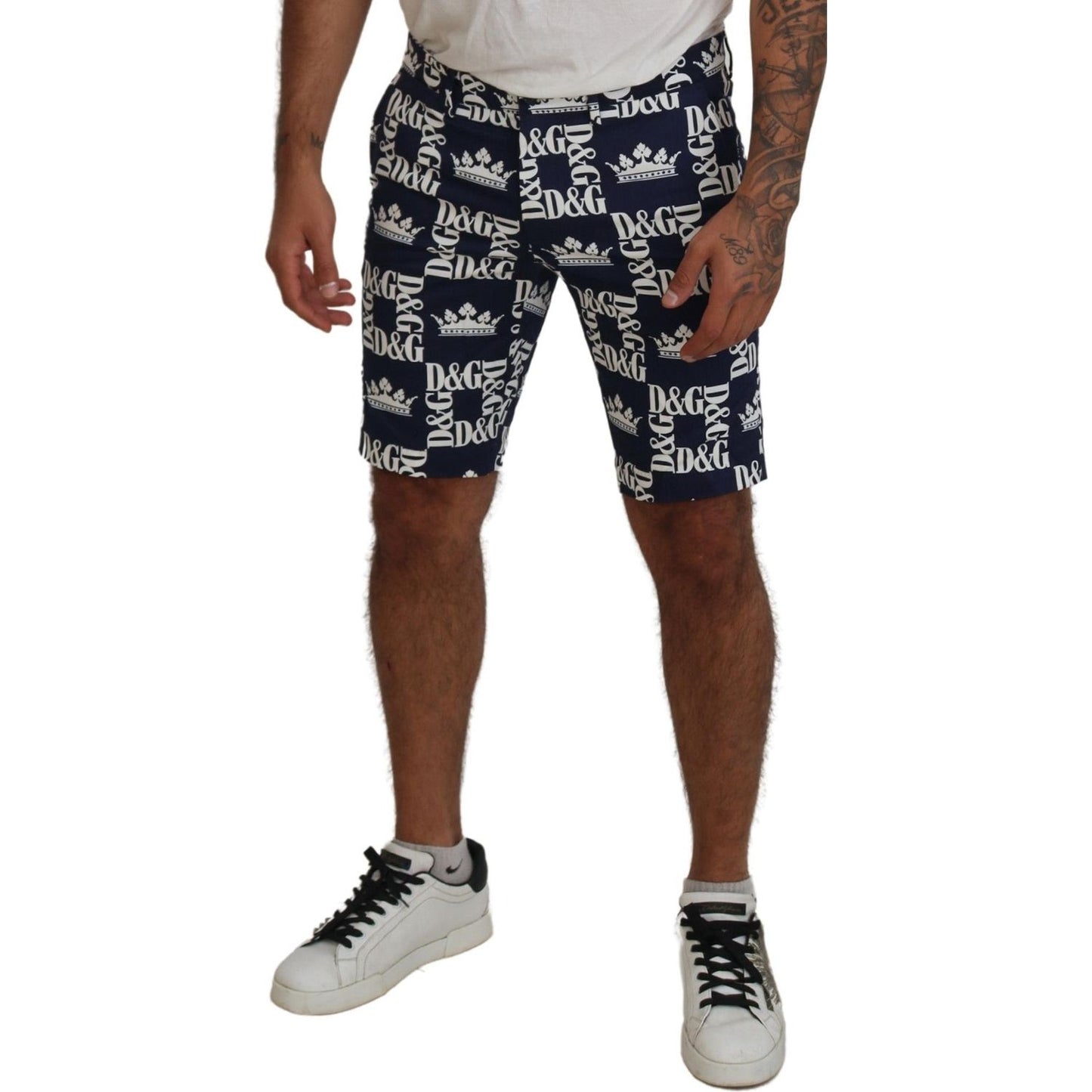 Dolce & Gabbana Blue Logo Print Cotton Chinos Shorts PAN74753- 44