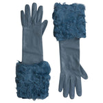 Dolce & Gabbana Blue Leather Fur Mid Arm Length Gloves LB30105- 7.5