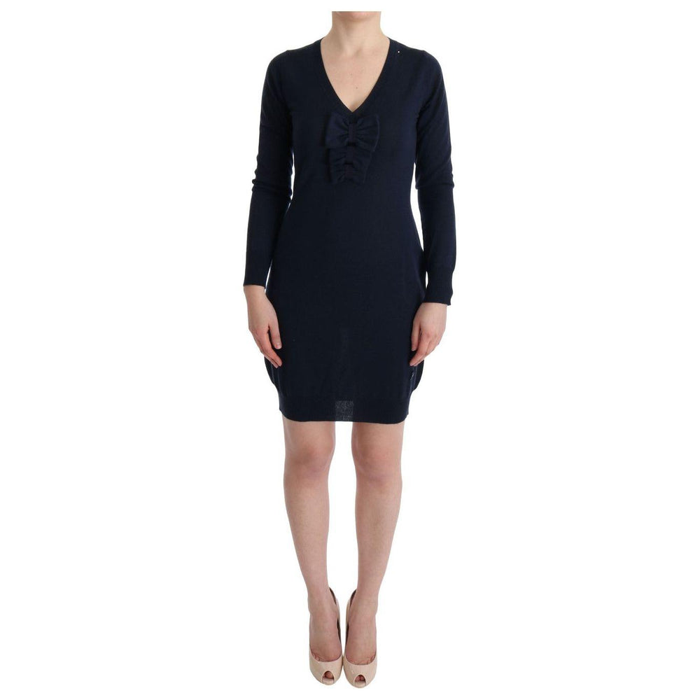 MARGHI LO' Blue Wool Long Sleeve Shift Dress TUI10025-3