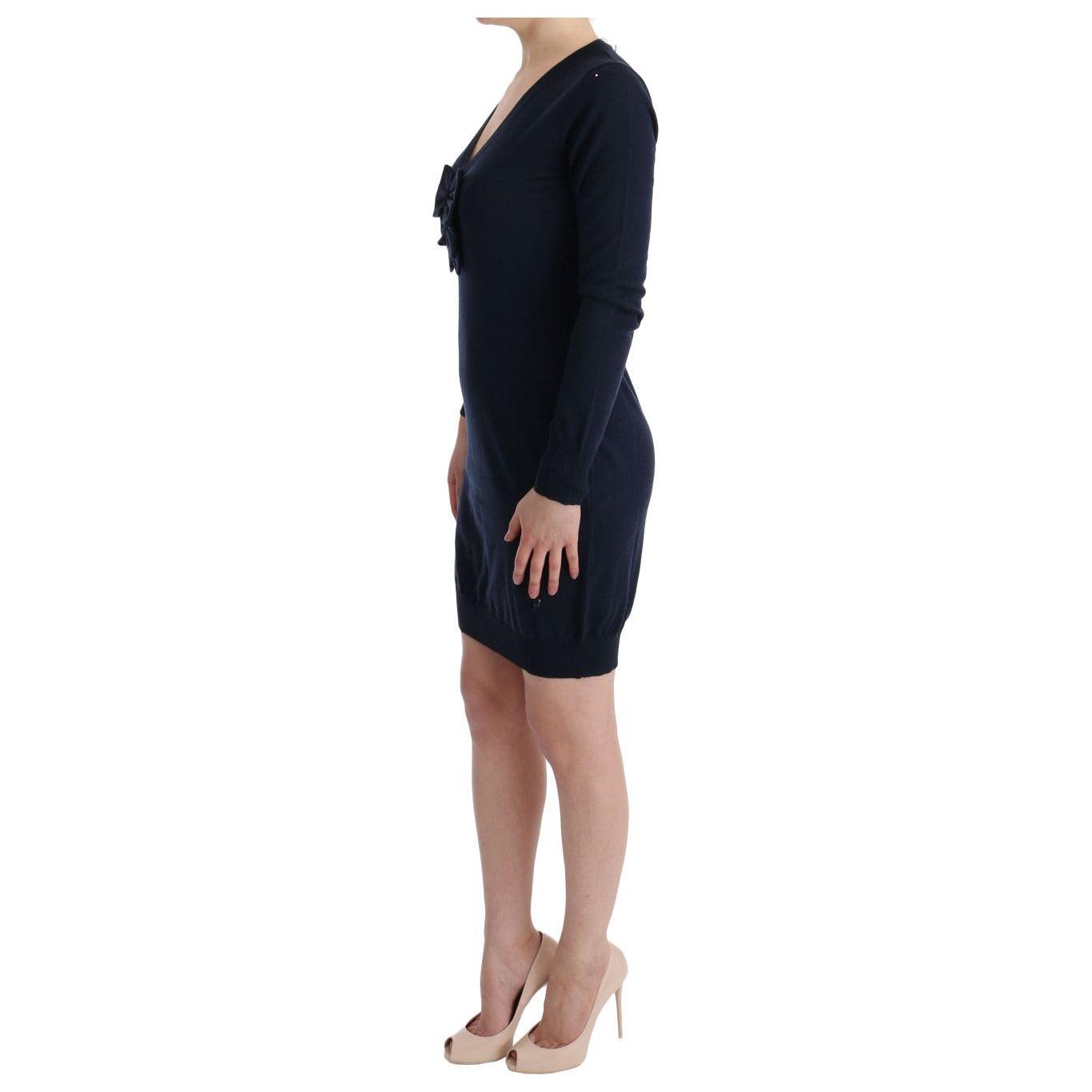 MARGHI LO' Blue Wool Long Sleeve Shift Dress TUI10025-3