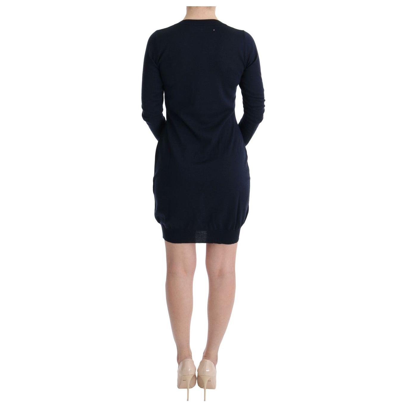 MARGHI LO' Blue Wool Long Sleeve Shift Dress TUI10025-3