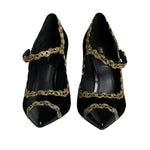 Dolce & Gabbana Black Mary Janes Velvet Gold Pumps Shoes LA11583-36