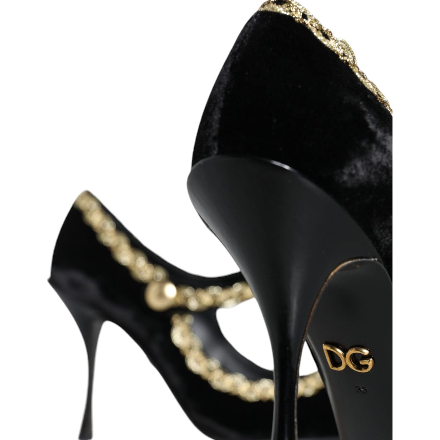 Dolce & Gabbana Black Mary Janes Velvet Gold Pumps Shoes LA11583-36