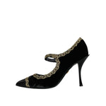 Dolce & Gabbana Black Mary Janes Velvet Gold Pumps Shoes LA11583-36