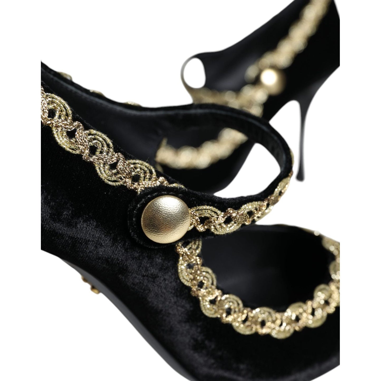 Dolce & Gabbana Black Mary Janes Velvet Gold Pumps Shoes LA11583-36