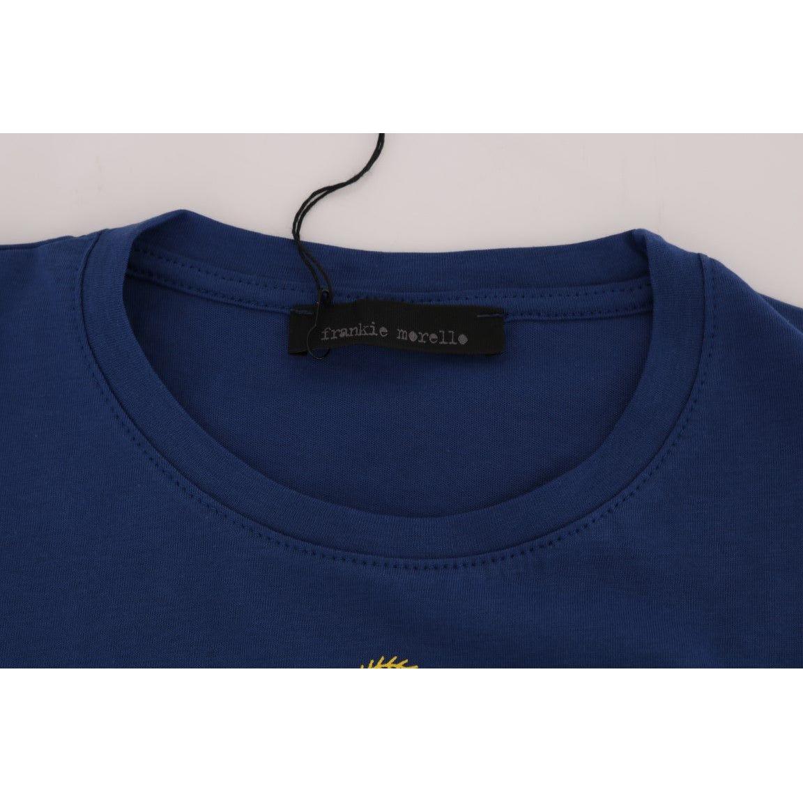 Frankie Morello Blue Cotton RIDERS Crewneck T-Shirt Frankie Morello