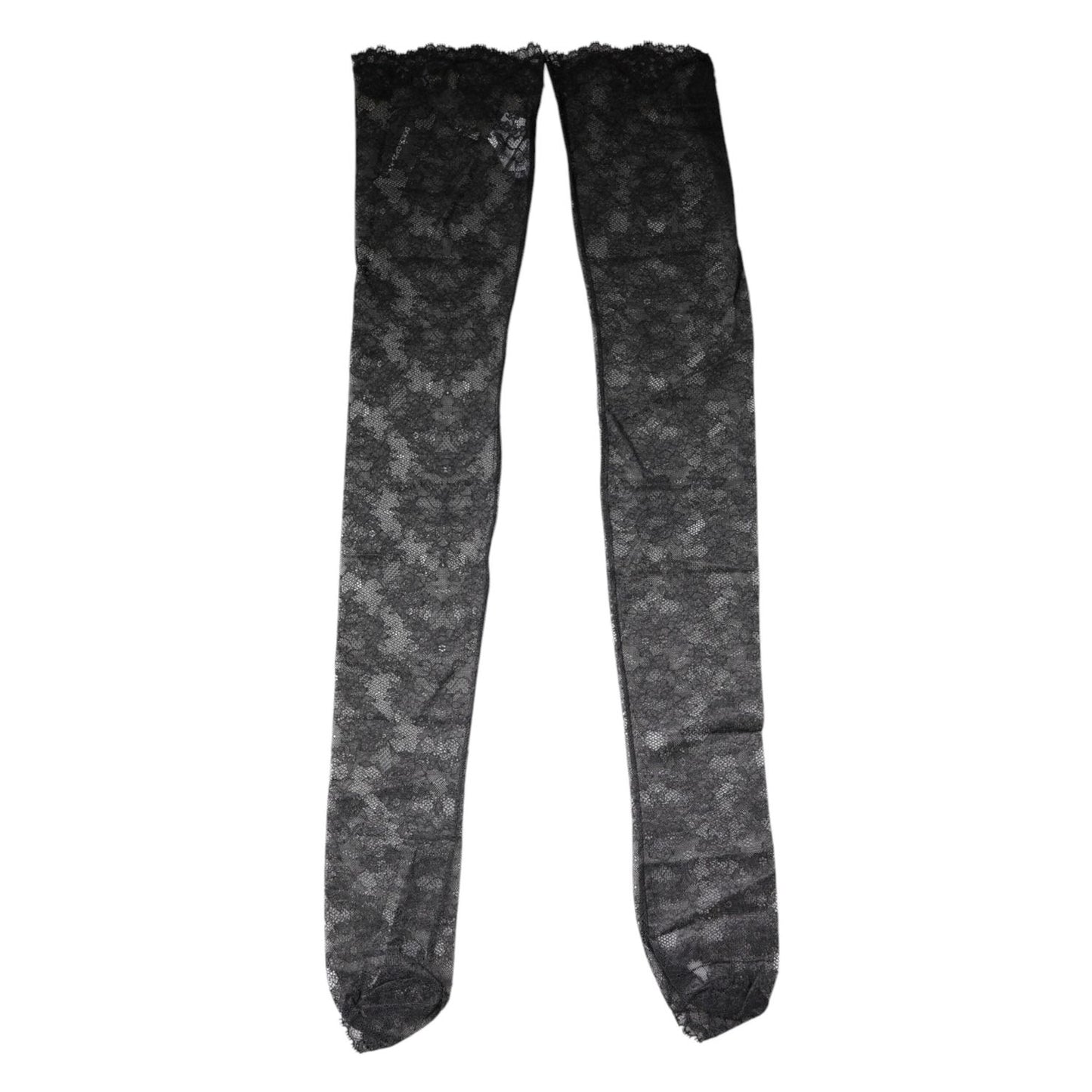 Dolce & Gabbana Black Floral Lace Cotton Stretch Stockings Socks SCS2269-M