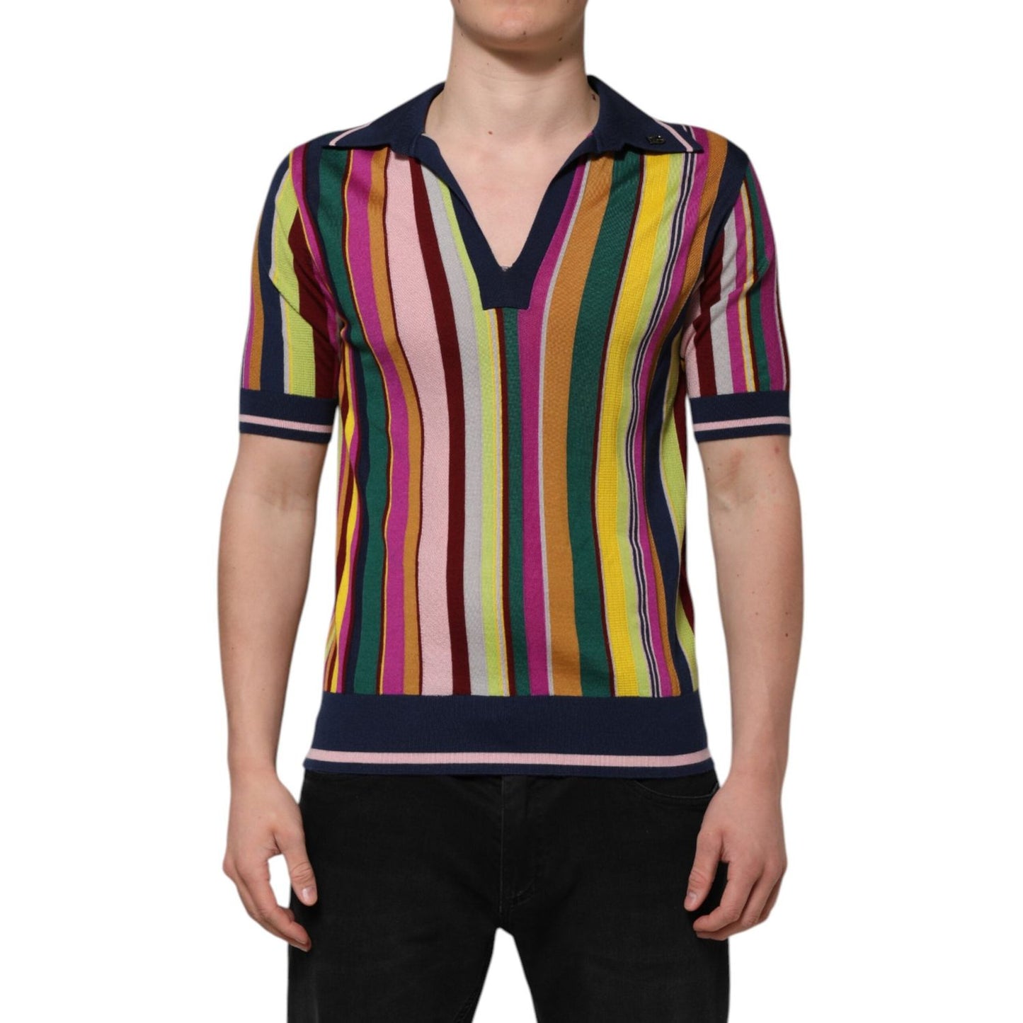 Dolce & Gabbana Multicolor Stripes Collared Men Polo T-shirt