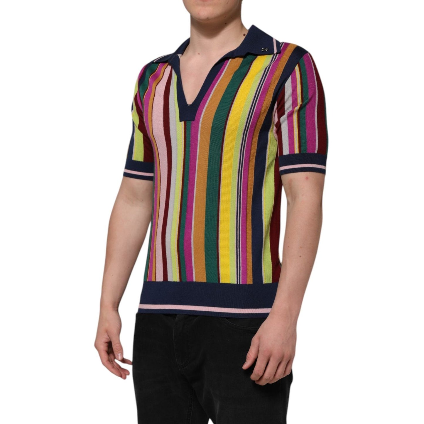 Dolce & Gabbana Multicolor Stripes Collared Men Polo T-shirt