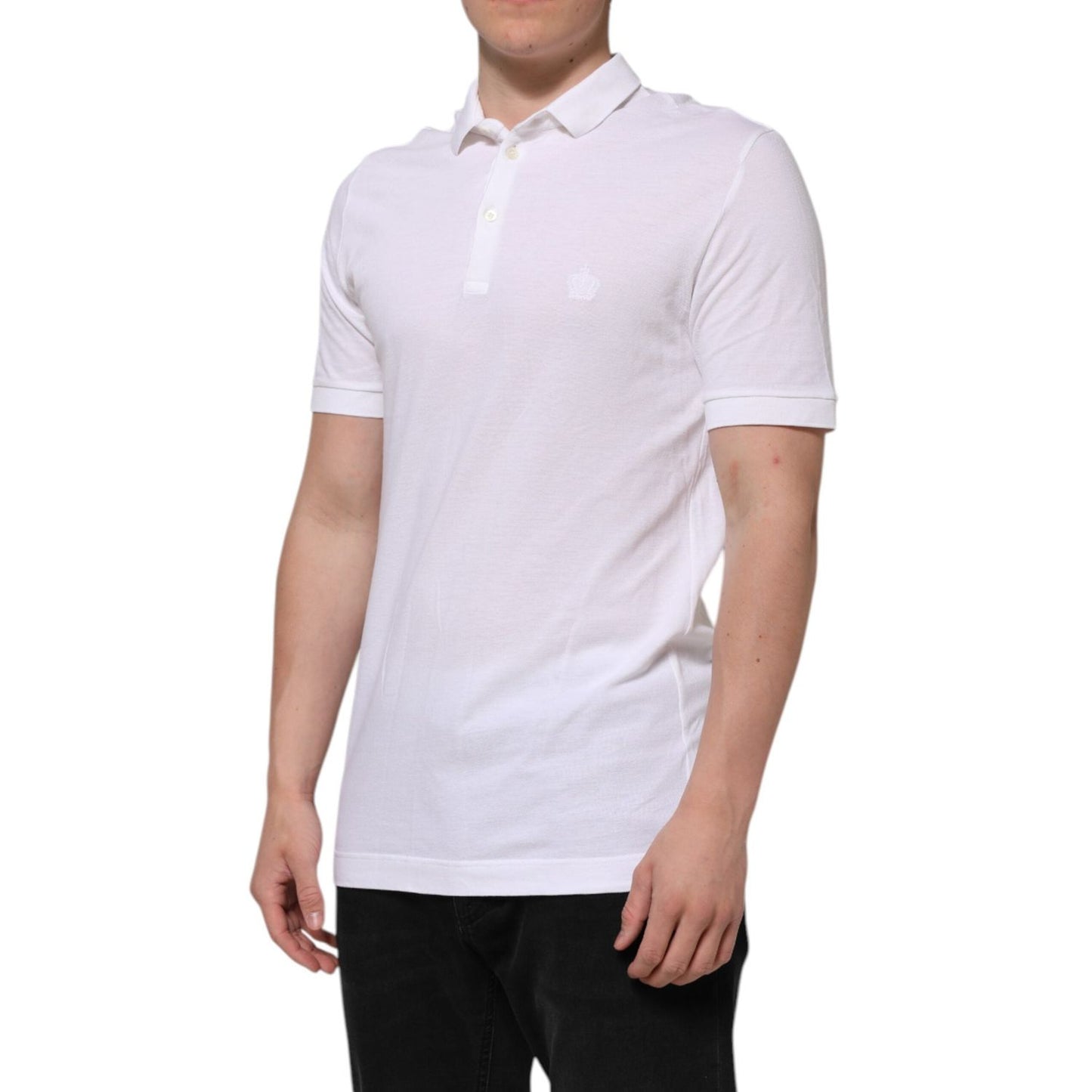 Dolce & Gabbana White Collared Men Short Sleeve Crown T-shirt