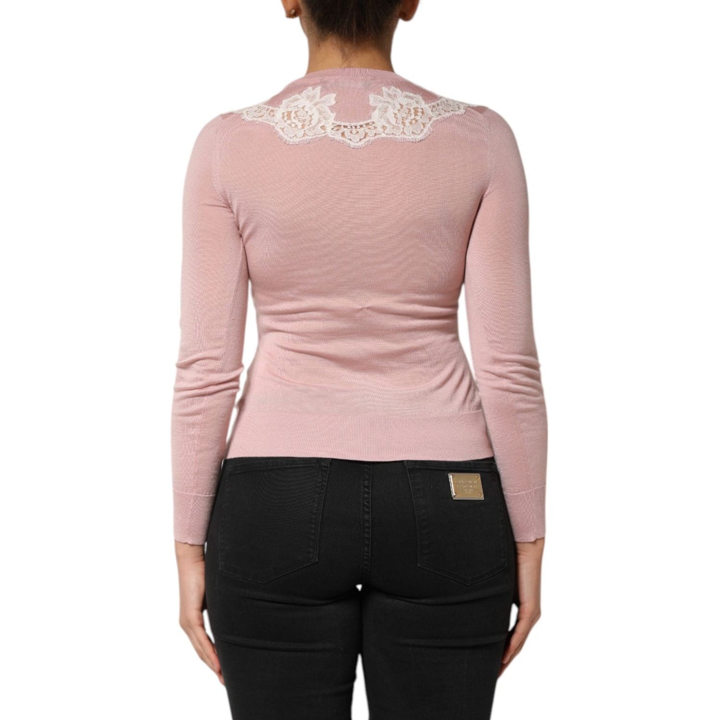 Dolce & Gabbana Pink Floral Lace Detailing Cardigan Sweater TSH90643-36