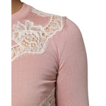 Dolce & Gabbana Pink Floral Lace Detailing Cardigan Sweater TSH90643-36