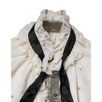 Dolce & Gabbana White Black Silk Long Sleeve Ascot Collar Top TSH90646-42