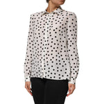 Dolce & Gabbana White Black Dotted Silk Long Sleeves Top TSH90649-48