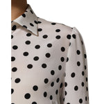 Dolce & Gabbana White Black Dotted Silk Long Sleeves Top TSH90649-48