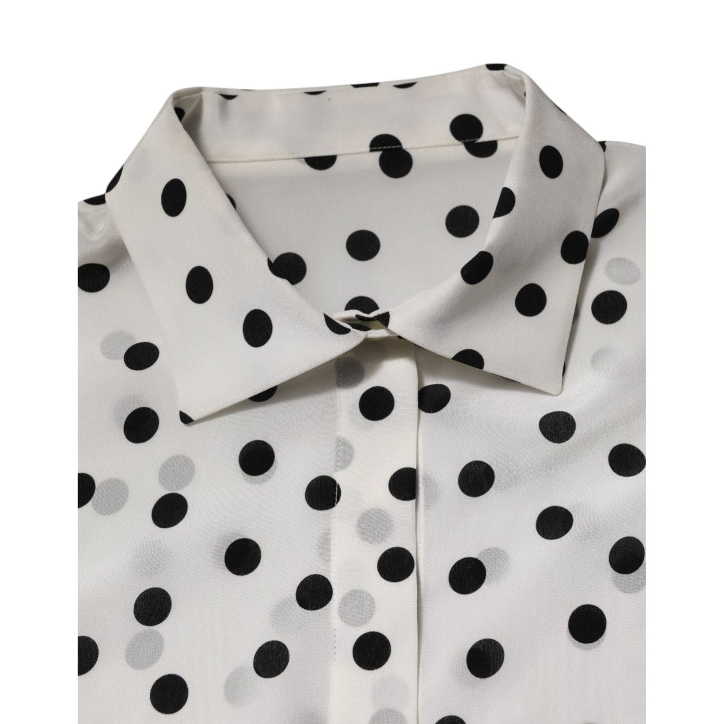 Dolce & Gabbana White Black Dotted Silk Long Sleeves Top TSH90649-48