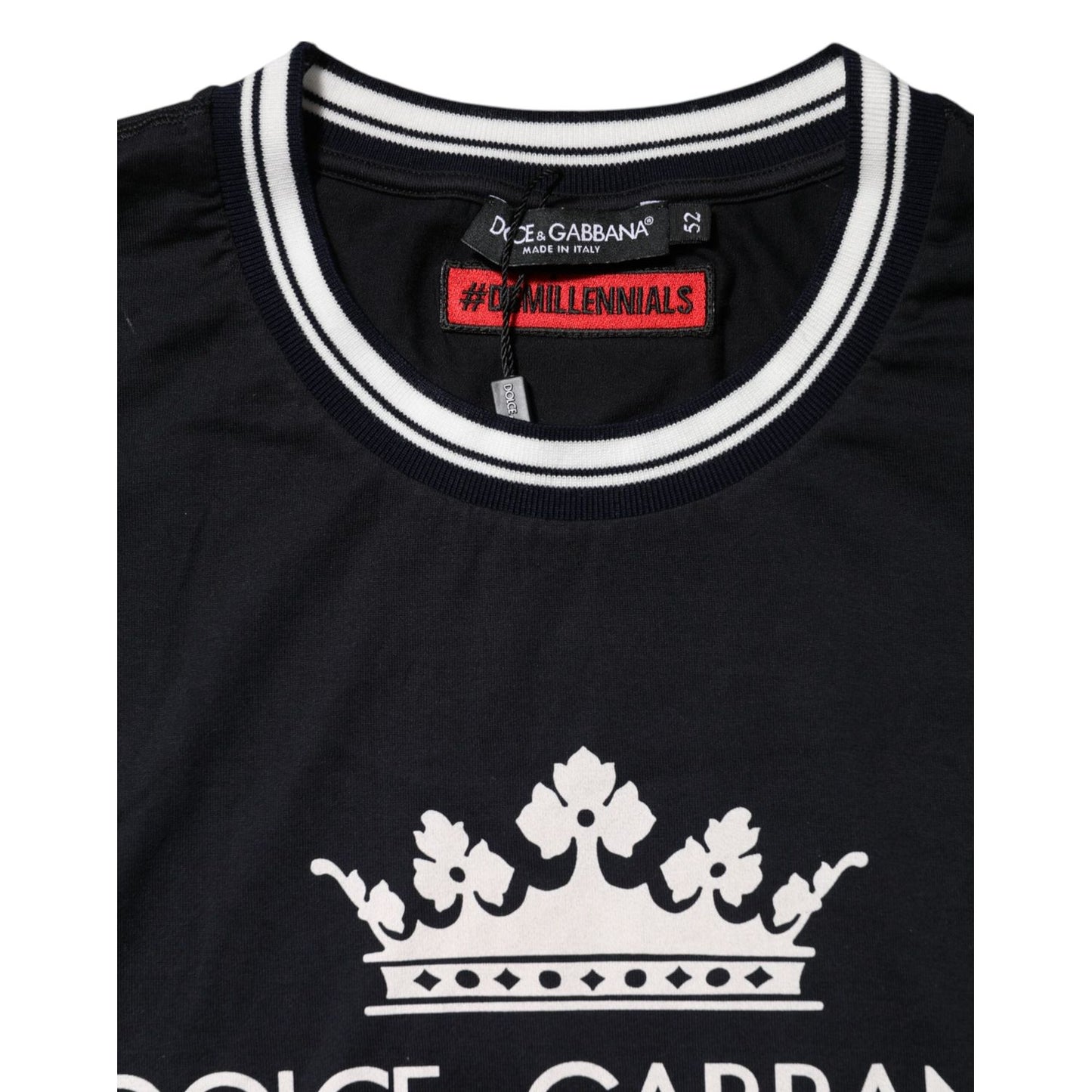 Dolce & Gabbana Dark Blue Venezia Crown Cotton Crew Neck T-shirt TSH91028-52