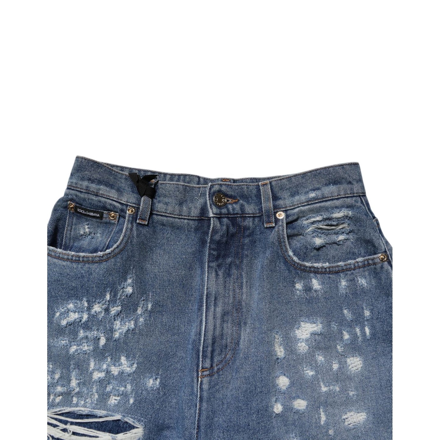 Dolce & Gabbana Blue Tattered High Waist Women Denim Jeans PAN76669-44