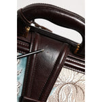 Dolce & Gabbana Blue Brown Leather Floral Jacquard Travel Handbag Bag BAG4730