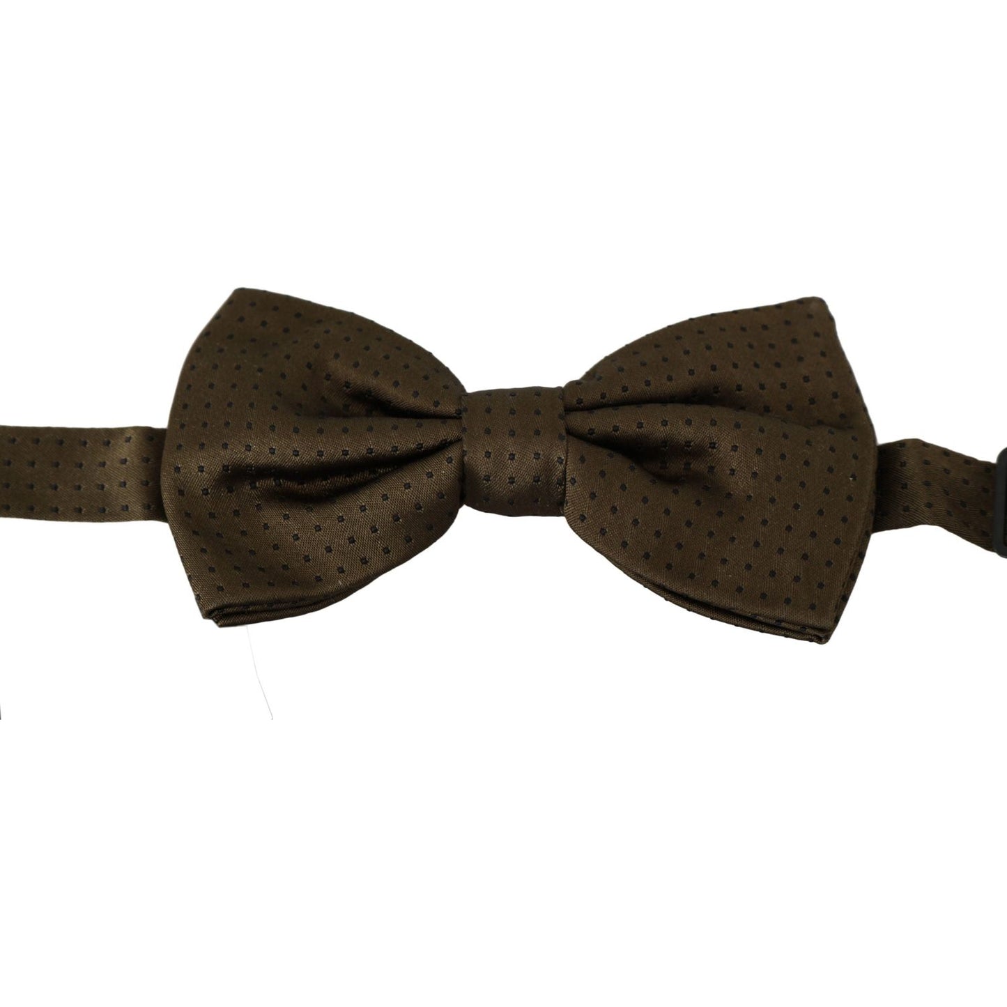 Dolce Gabbana silk bow tie in brown with polka dots, adjustable neck strap, luxury fashion accessory.