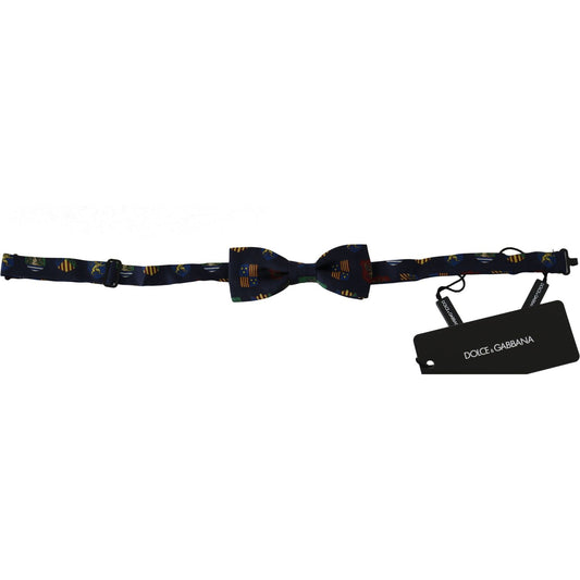Dolce & Gabbana Blue Flags 100% Silk Adjustable Neck Papillon Men Bow Tie FT1068