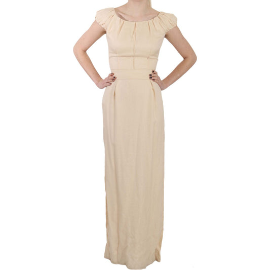 Dolce & Gabbana Beige Silk Column Cap Sleeve Gown Dress Dolce & Gabbana